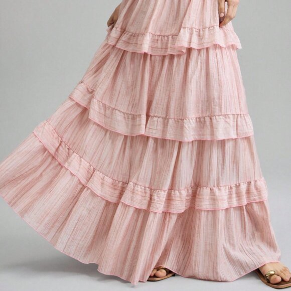 Pink Casual Ruffled Women's Elegant Multi-Layer Ruffled Skirt - Picture 5 of 6